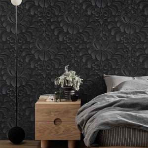 Vintage Gray baroque Removable self-adhesive Damask Wallpaper Peel and Stick Victorian Wallpaper Grunge Murals wall art  Dark Antique
