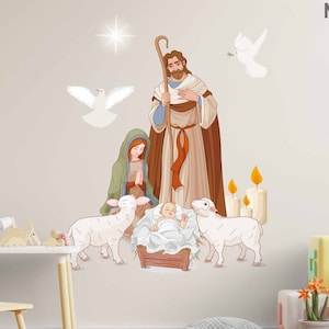 Jesus Christ full color wall decal Kids room decor Peel and Stick Lord Decal Self-adhesive Christianity God wall sticker Church Stencil