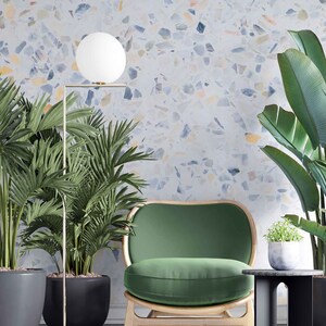 Carta da parati Blue Terrazzo – Carta da parati moderna a mosaico / Motivo a piastrelle di ciottoli / Carta da parati staccabile e adesiva o tradizionale Decorazione murale moderna