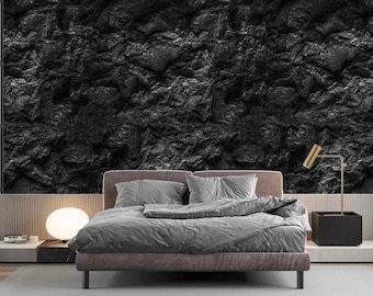 Mural de pared oscuro para sala de estar Pared de piedra negra papel tapiz removible Textura negra Papel pintado grande autoadhesivo Arte de pared con textura de piedra