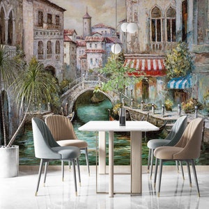 Bunte Wolkenkratzer Wandbilder Wand Stadt Aquarell Abnehmbare Tapete Retro Gebäude Abnehmbares Wandbild Vintage Bunte Stadtansicht Wohnzimmer