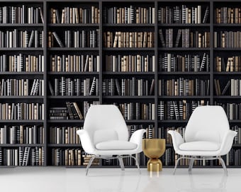 Estanterías con murales de libros retro en 3D Papel pintado extraíble o normal de biblioteca marrón vintage para dormitorio o salón Decoración de estantería de pared