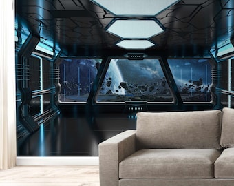 Wall mural sci-fi photo art Wall mural futuristic spaceship Fantastic interioir photo removable wallpapers Wall mural of starship interior