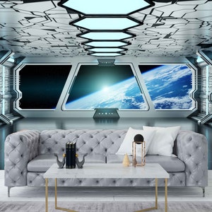 Abnehmbare Sci-Fi Foto Tapete Moderne Kunst Tapete Wandbild futuristisches Raumschiff Fantastisches Raumschiff Innenfoto Selbstklebende große Tapete