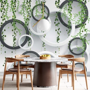 3D white circles Removable Wallpaper Abstract Wallpaper Art Circle Line Embossed effect wall mural Abstract Circles 3D Illusion Modern Decor