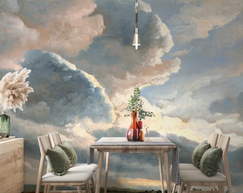 Vintage Style Clouds Removable wallpaper Rural painting wall mural Landscape vintage Sky Storm Wall Decor Removable Cloudy Sky wallpaper