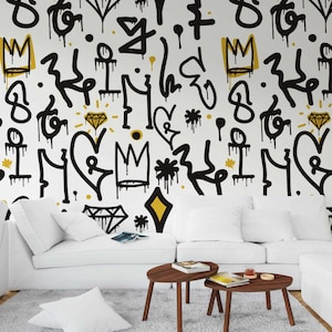 Carta da parati Graffiti Street Art Design Graffiti Street Style Urban Living Room Carta da parati Graffiti Graffiti moderni per la camera dei bambini Rimovibile