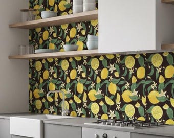 レモンの壁画 ダーク 剥がせる壁紙 柑橘系 壁画 フルーツアート キッチン装飾 母への贈り物 トロピカルな壁装飾