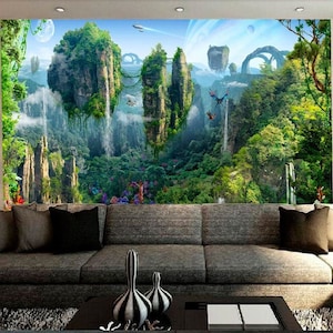 Fabulous islands in air wall art mural Fantasy Islands Self-adhesive Large Wallpaper for kids Fantastic landscape removable wallpaper