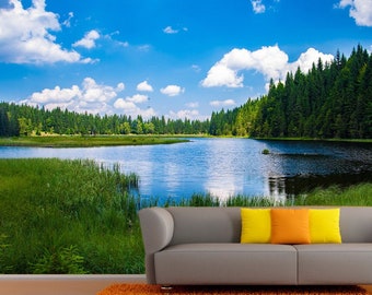 Lake home mural for living room Nature large wall murals for office decor Tree wallpaper wall mural Removable self adhesive Wallpape