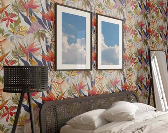 Vibrant Tropical Watercolor Floral Wallpaper: Exotic Botanical Mural (Self-Adhesive)