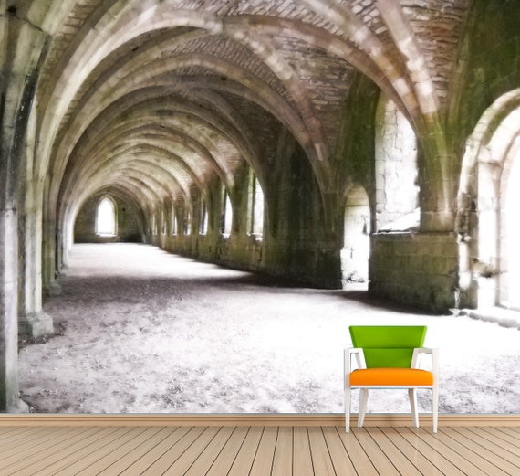 Castle Wallpaper Murals For Office Gothic Room Wall Decals For Living Room Stone Arch Print Wall Covering Sku 20241
