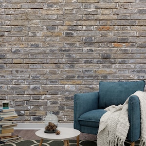 Graue Steinmauer Wandbild für Wohnzimmer Grau-braune Exgesetzte Ziegelsteintapete Steinwandbeschaffenheit Selbstklebende große Tapete