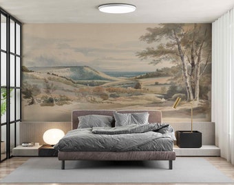 Vintage Panoramique Landscape removable wallpaper Light Retro Landscape Mural Home Decor Scenic painting Regular wallpaper tree