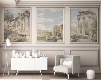 Architettura greca colonne antiche Carta da parati Rimovibile o tradizionale Retro Decorazione murale Carta da parati vintage Pittura antica arte murale