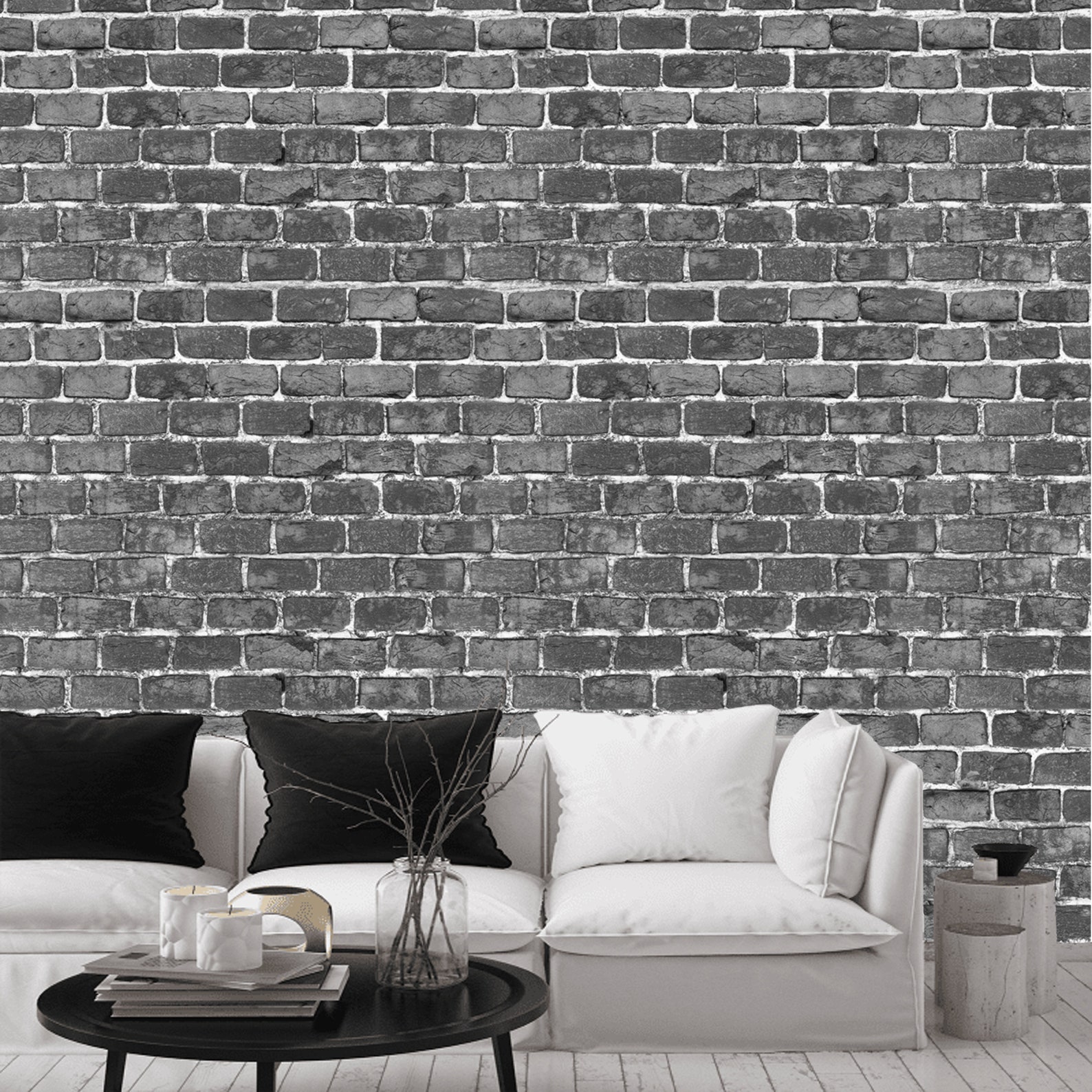 Black Brick Removable Wallpaper Loft Wall Mural Rustic | Etsy