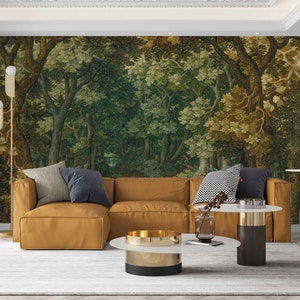 Old Forest removable wallpaper Oak Grove Tree wall art, Classical painting large mural Dense forest vintage landscape large nature mural