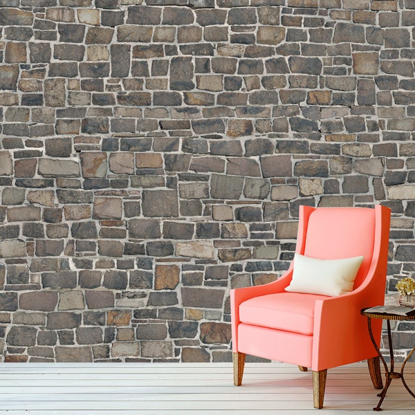 Grey Stone brick wall mural for living room Grey & brown Exposed Brick removable wallpaper Stone wall texture Self-adhesive Large Wallpaper