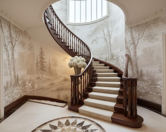 Mural de papel pintado con bosque neutro, arte mural con paisaje natural suave, papel pintado escandinavo para dormitorio, extraíble o tradicional.