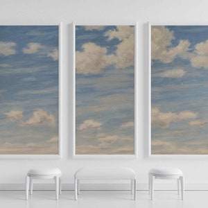 Sky wall decor Cloudy Wall Mural, White clouds Removable self-adhesive Peel and Stick Nature art Clouds regular wallpaper Sky Pastel Color