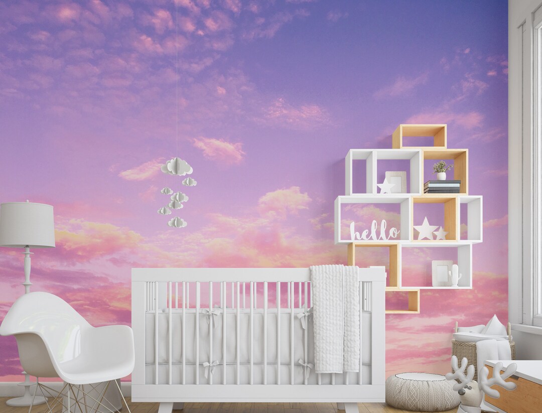 Sky Wall Mural for Bedroom Decor Removable Self-adhesive Wallpaper Pink ...