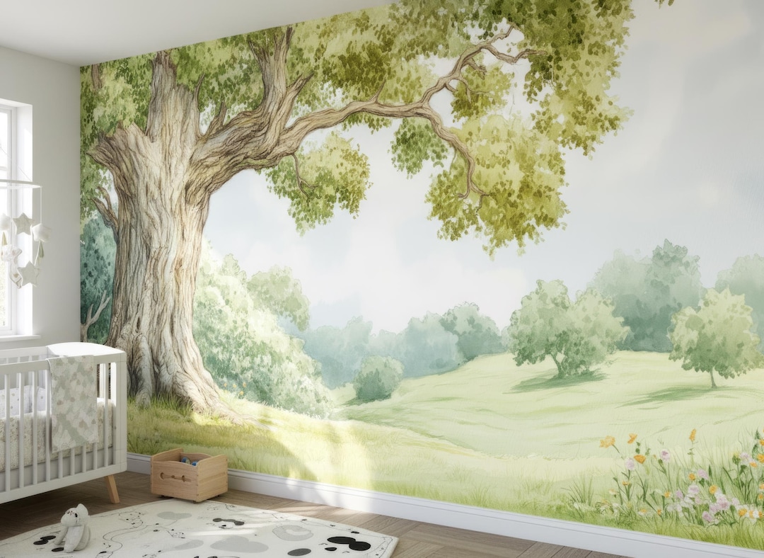 Enchanted Tree Wallpaper Mural, Nursery Forest Wall Mural, Kids Room ...