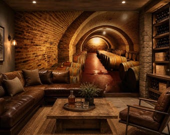Papel pintado de bodega de vinos, mural de pared con arco de ladrillo rústico, decoración de bodega de lujo