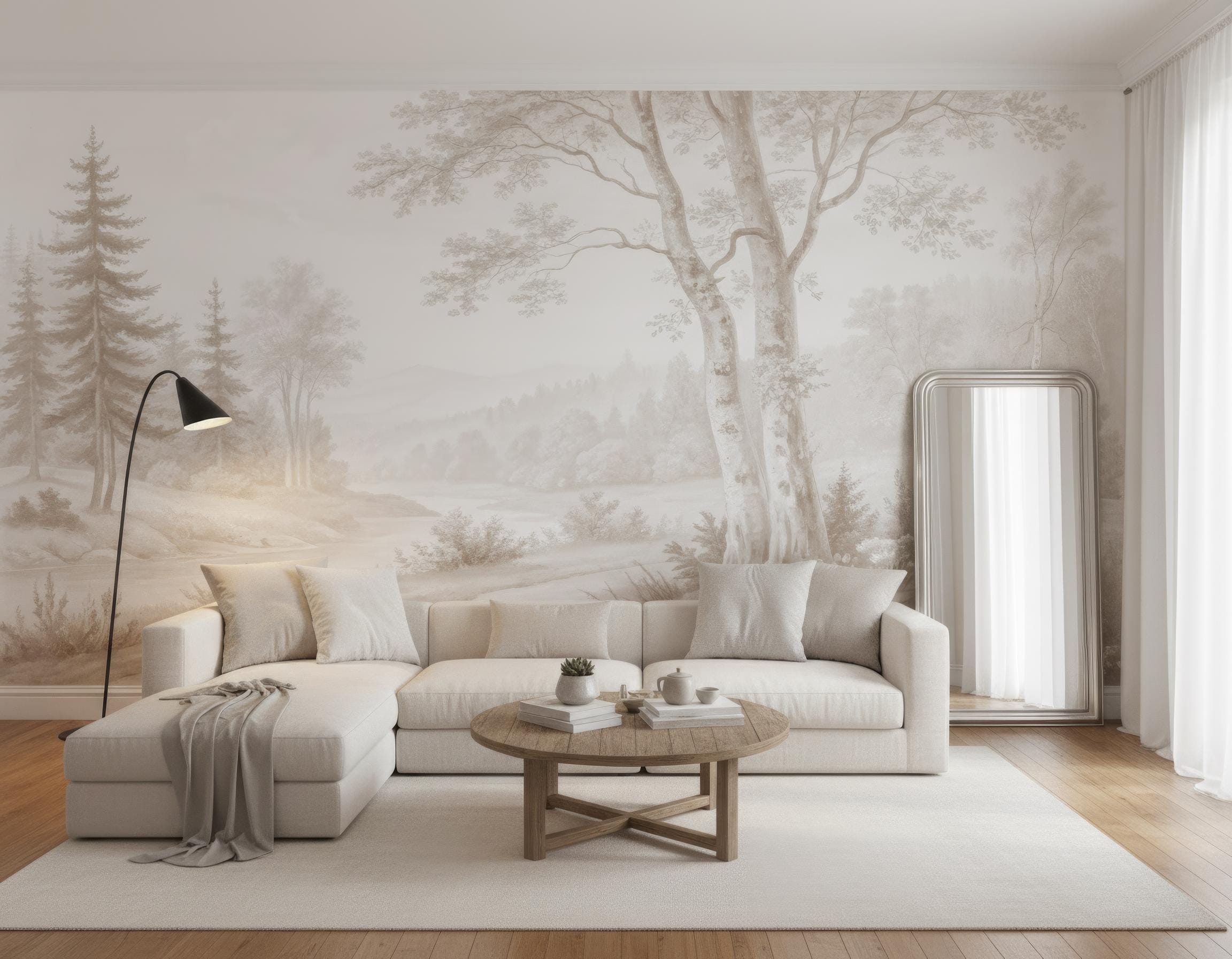 Neutral Forest Neutral Forest Wallpaper Mural – Soft Nature Landscape Wall Art ...