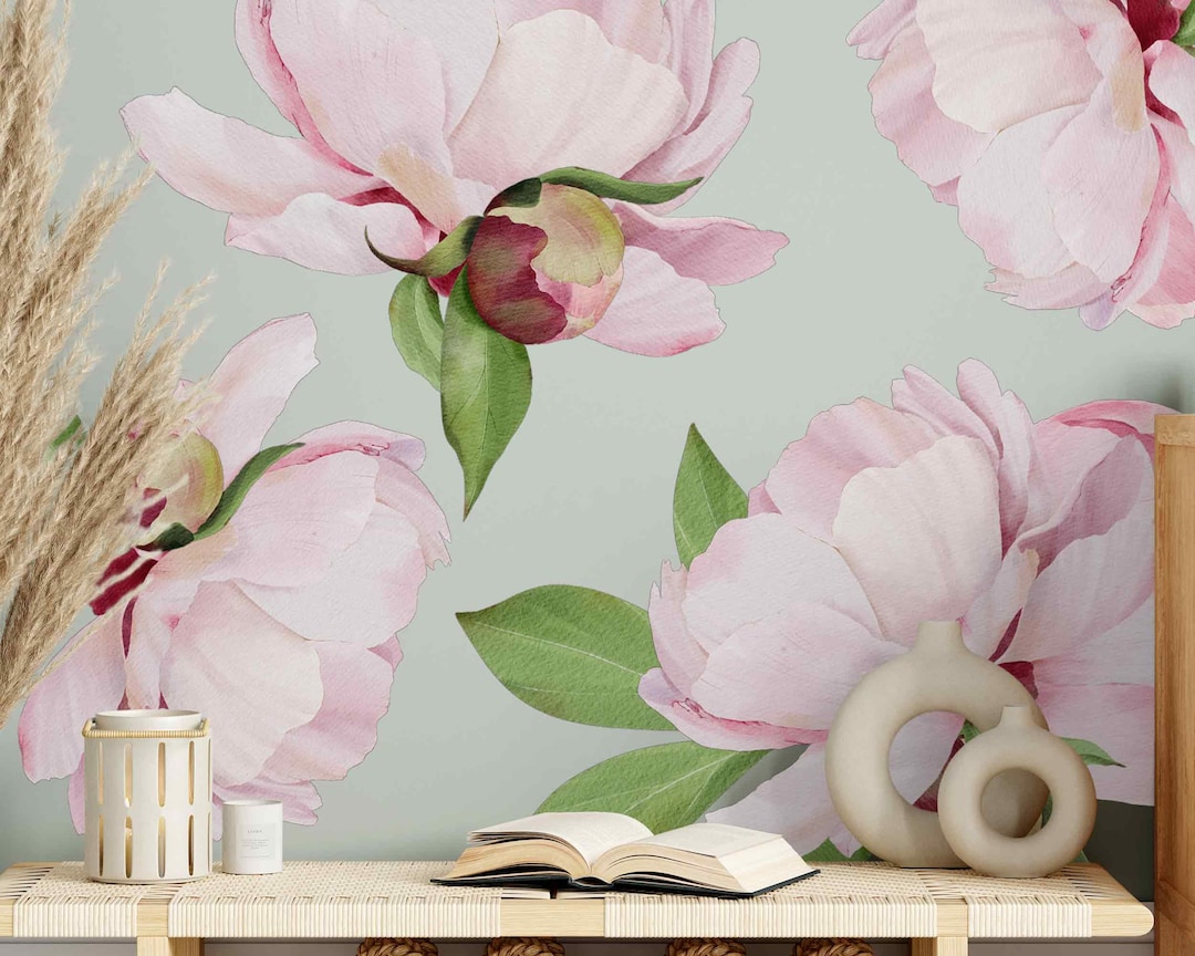 Large Pink Peony Wall Decals – Self-adhesive Removable Floral Wall ...