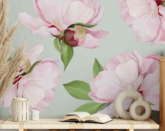 Stickers muraux Grandes pivoines roses - Stickers muraux floraux amovibles auto-adhésifs pour chambre de bébé, décoration de salon, stickers floraux pour la maison
