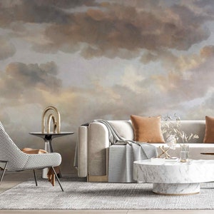 Decorazione murale Sky Storm Carta da parati rimovibile Cielo nuvoloso Stile vintage Nuvole Carta da parati rimovibile Pittura rurale murale Paesaggio vintage