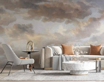 Sky Storm Wall Decor Removable Cloudy Sky wallpaper Vintage Style Clouds Removable wallpaper Rural painting wall mural Landscape vintage