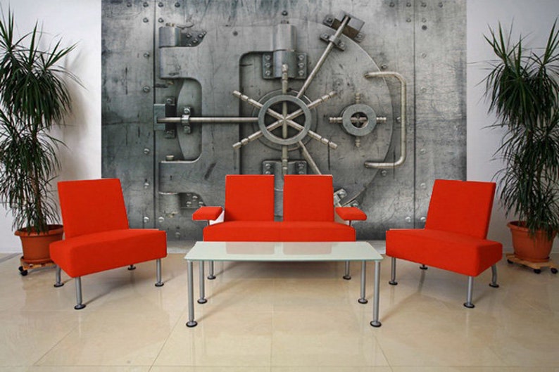 Metal Door Bank Wallpapers Print Steel Door Decor Removable - Etsy