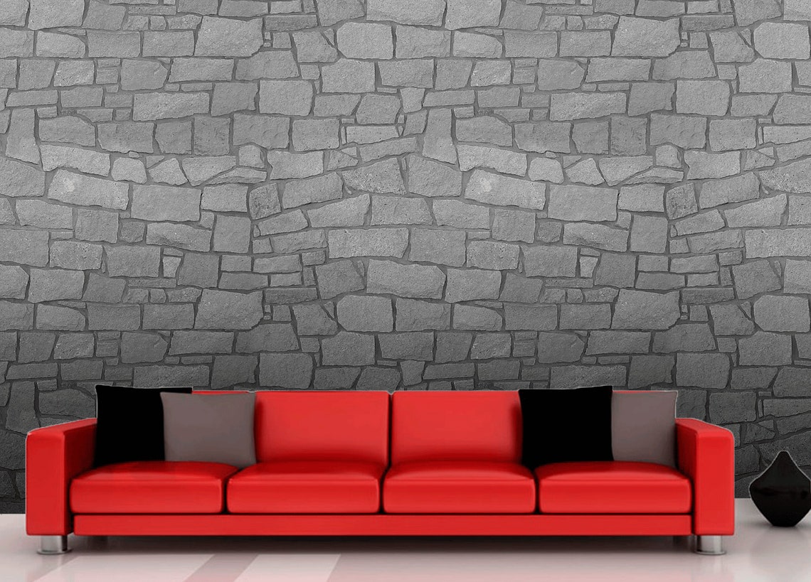 Grey Brick Removable Wallpaper Loft Wall Mural Grey Stone Wall Etsy