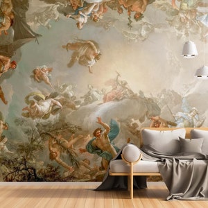 The Olympus: The Fall of the Giants Frescobehang van Francisco Bayeu Grote muurschildering mythologisch schilderij muurschildering Renaissance kunstmuur
