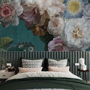 Papier peint floral pivoine Design floral lumineux coloré papier peint autocollant, papier peint traditionnel, papier peint art botanique, décoration murale de jardin