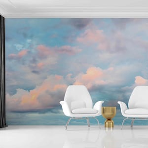 Creative Cloudy Wall Mural, Sky wall decor Peel and Stick Removable self-adhesive Nature Clouds wallpaper Rising Sky Pastel Color murals