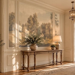 Vintage Monochrome Rustic Landscape Removable wallpaper Retro wall mural Old tree Wall Decor Regular wallpaper Rural old painting wall art