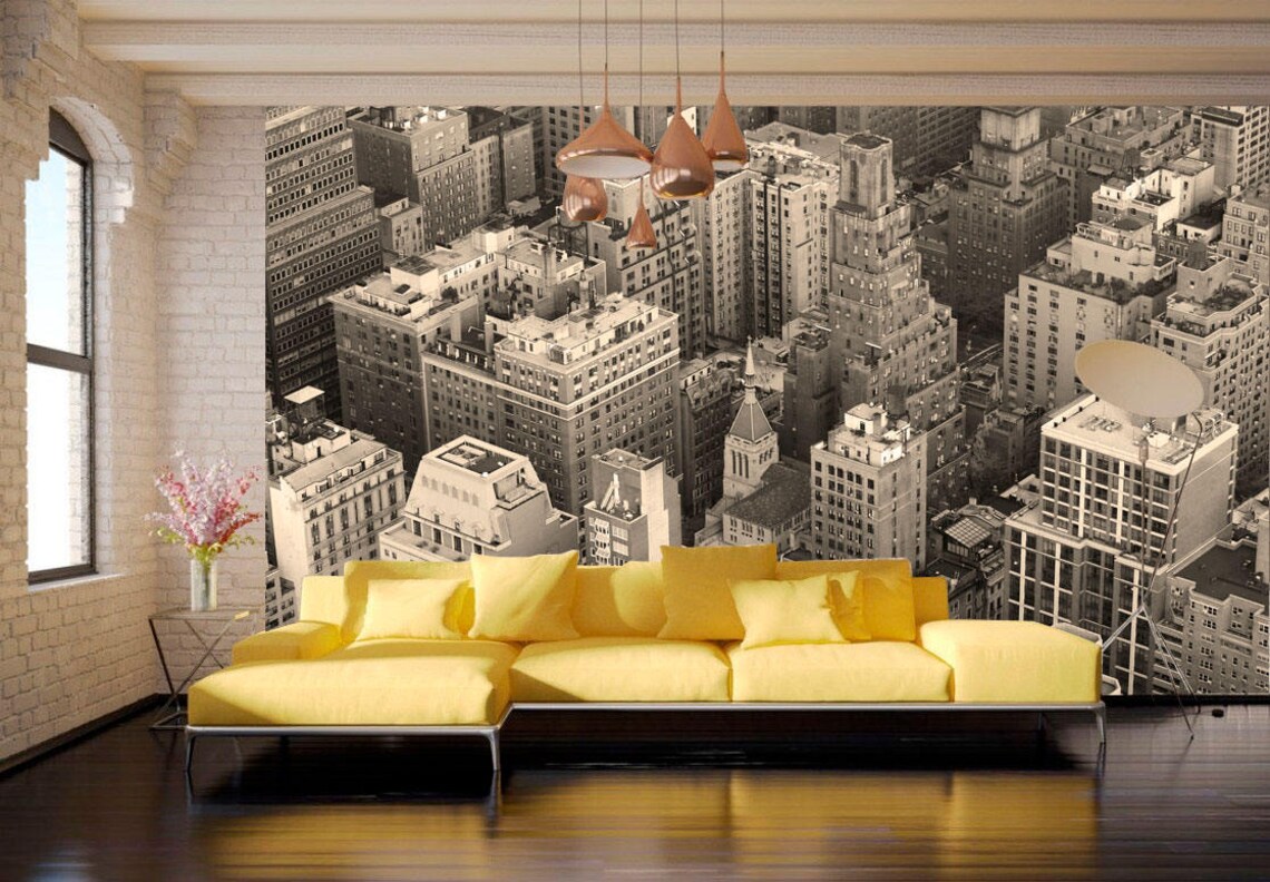 Urban wall mural for living room New York skyline black and Etsy