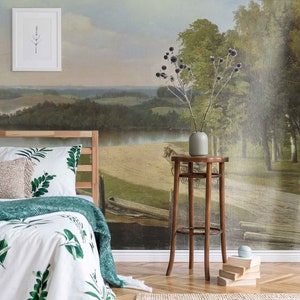 Rural landscape view wallpaper Vintage Style Removable Peel and Stick painting reproduction wall art paper mural Large decor Repositionable