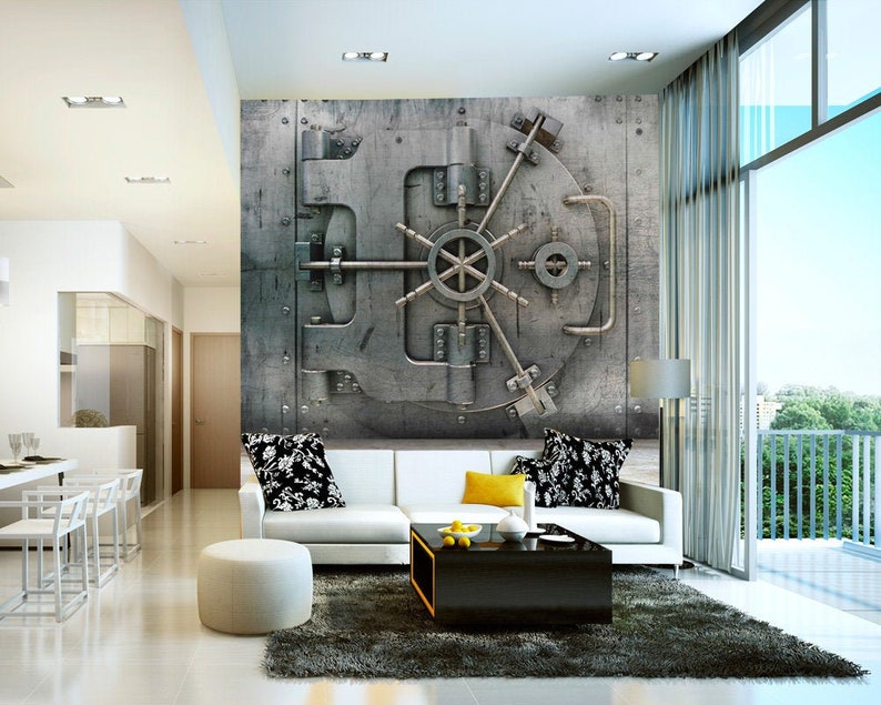 Metal Door Bank Wallpapers Print Steel Door Decor Removable - Etsy