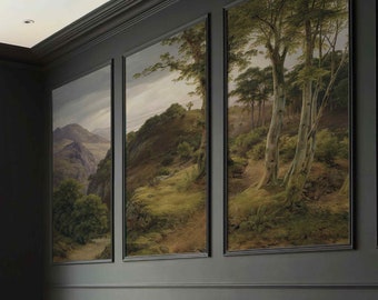 Vintage Forest mountains Removable wallpaper Retro wall mural Landscape Rustic Landscape Vintage tree Wall Decor Removable wallpaper