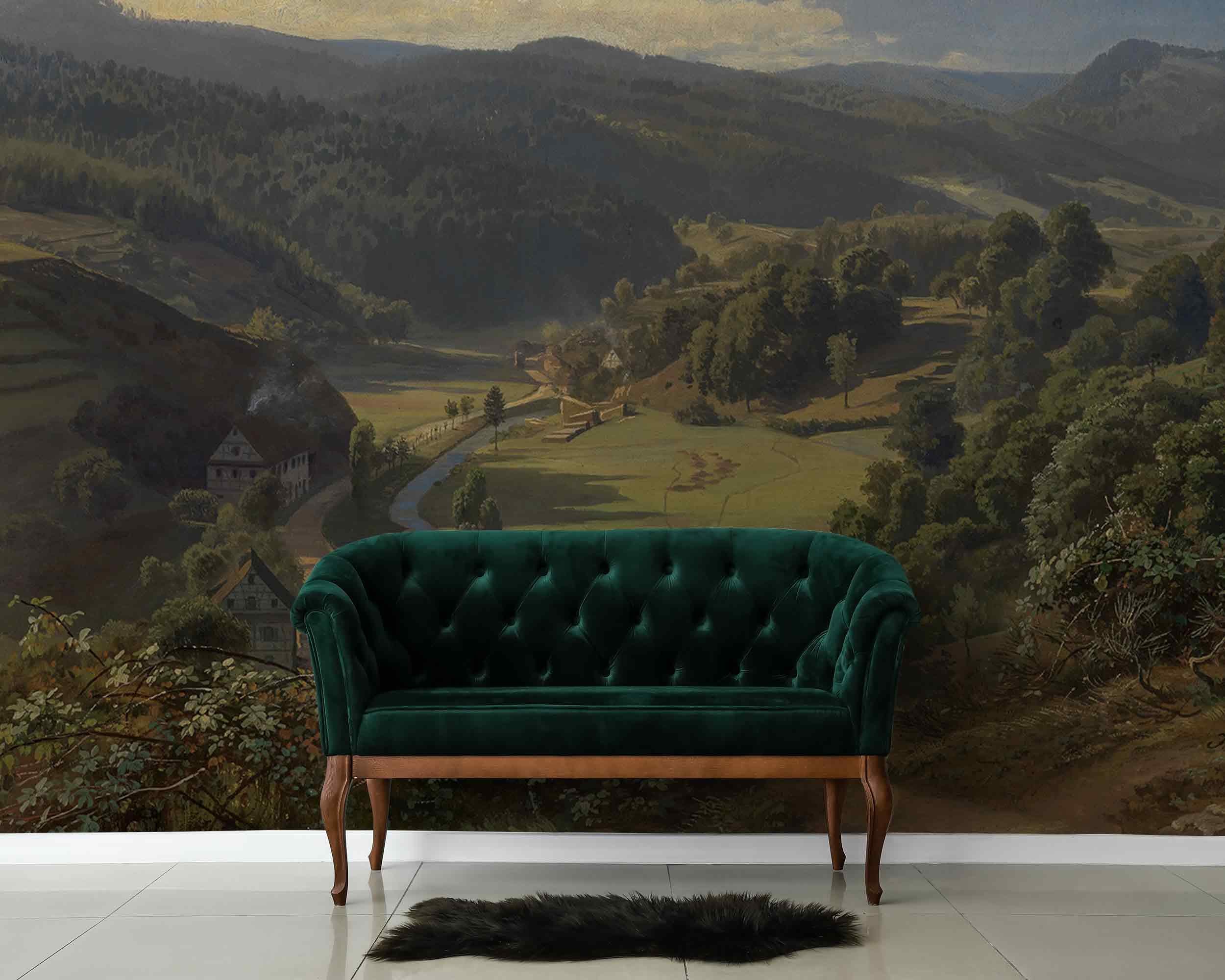 Vintage Landscape Mural Wallpaper – Classic Nature Painting, Rustic ...