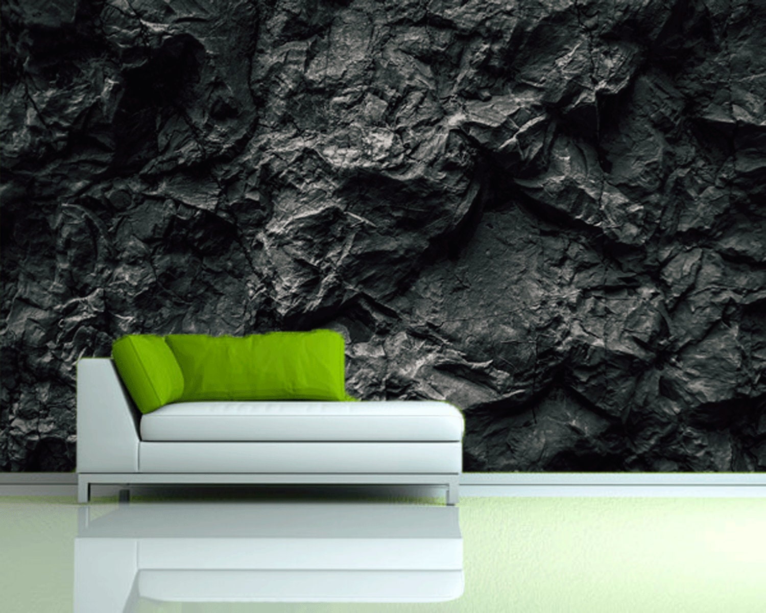 Dark wall mural for living room Black stone wall removable Etsy