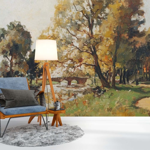 Rural Landscape Peel and Stick Victorian Style Green Nature Etsy