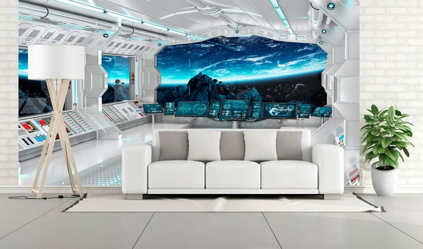 SF写真アート大型装飾壁画未来的な宇宙船の取り外し可能な壁紙