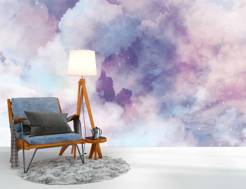 Pastel Color Clouds Removable Wallpaper Rising Clouds Etsy