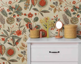 Foglie autunnali e fiori da parete Carta da parati rimovibile o normale Floreale per la cucina