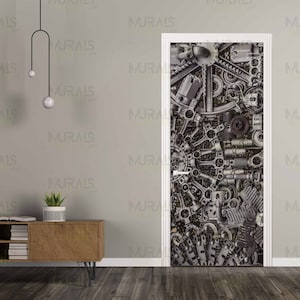 Steel door decor mural Steampunk door mural print Original large wall art Metal texture Self-adhesive Large peel and stick for door