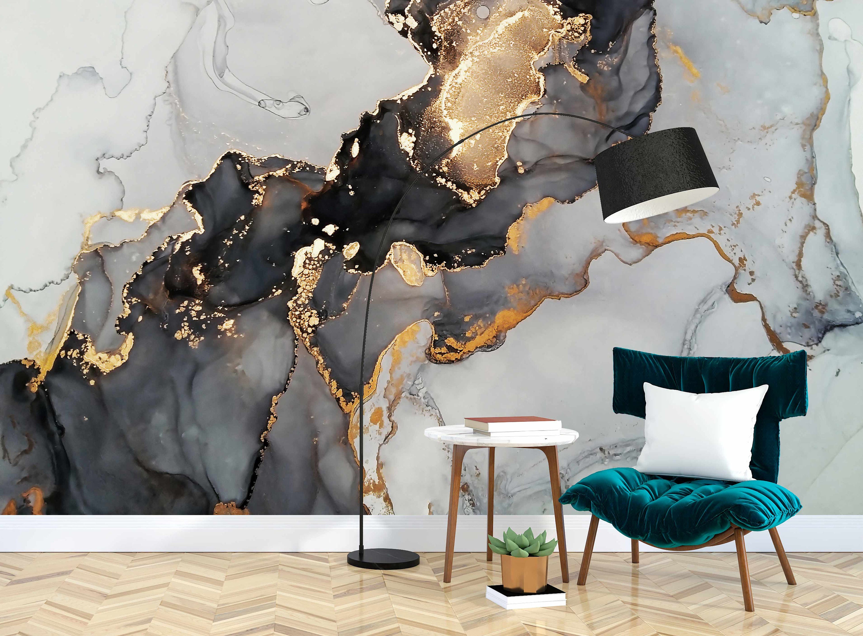 Black & gold Wallpaper bedroom marble Wall Mural + FREE Adhesive living  room